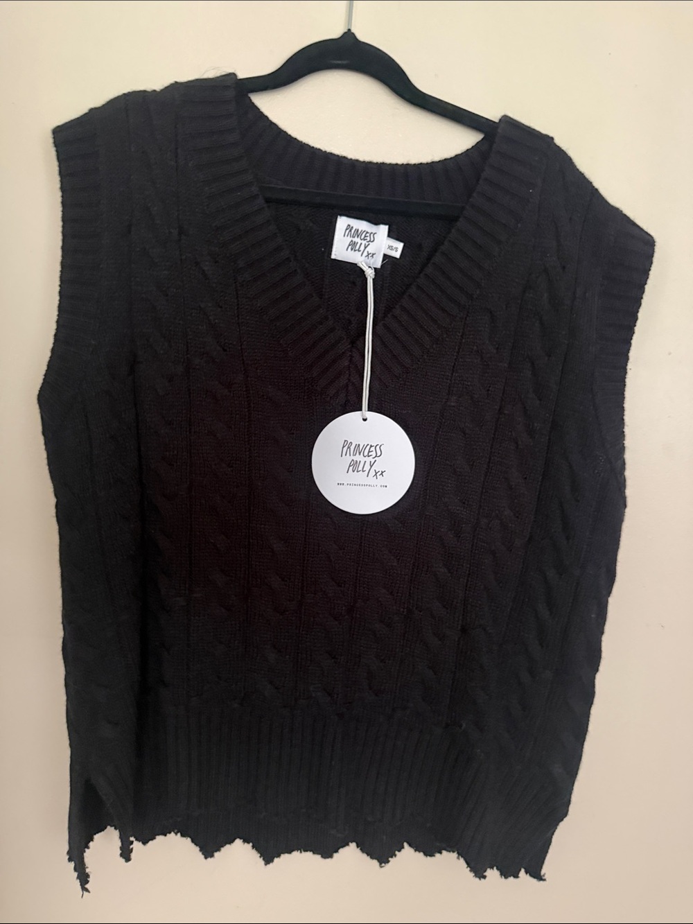Princess Polly Black Cable-Knit V-Neck Sweater Vest